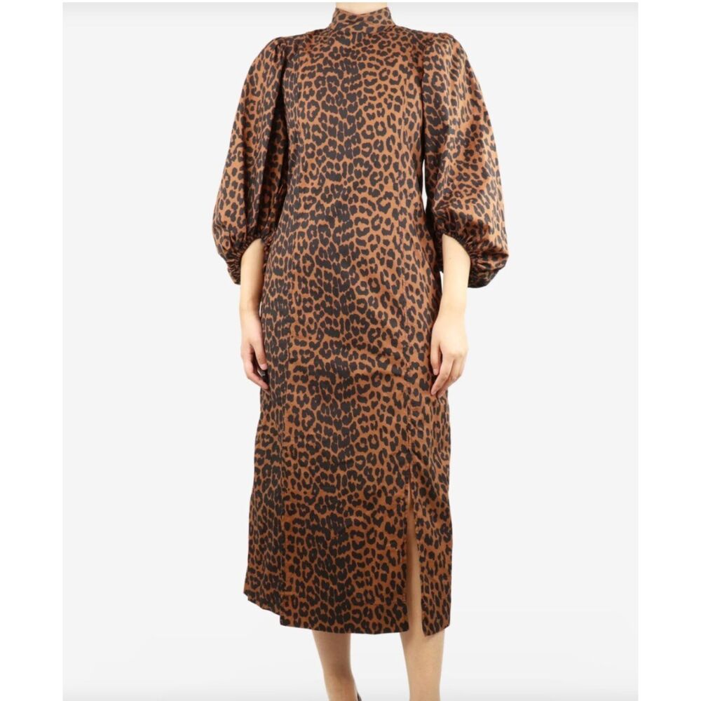 Ganni Sustain Leopard-print Organic Cotton-poplin Midi Dress